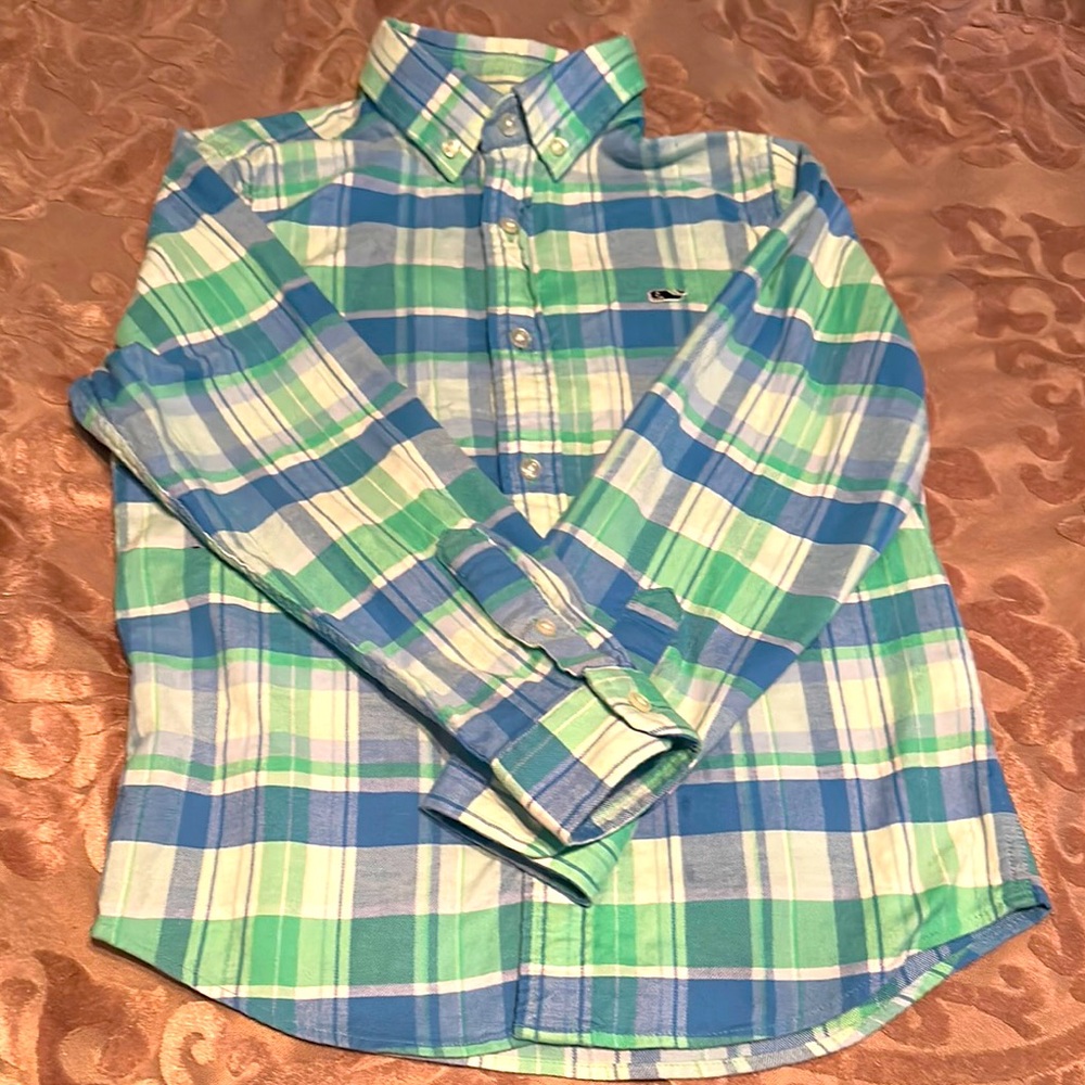 Vineyard Vines Blue and Green flannel Plaid Shirt